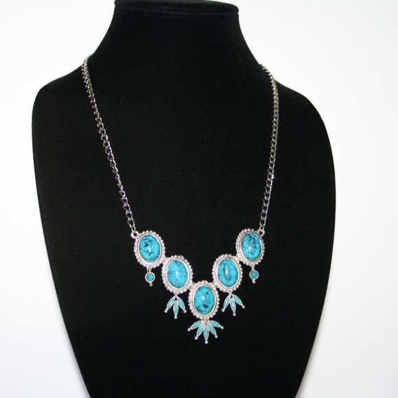 Vintage silver and turquoise necklace 22" - Picture 2 of 4